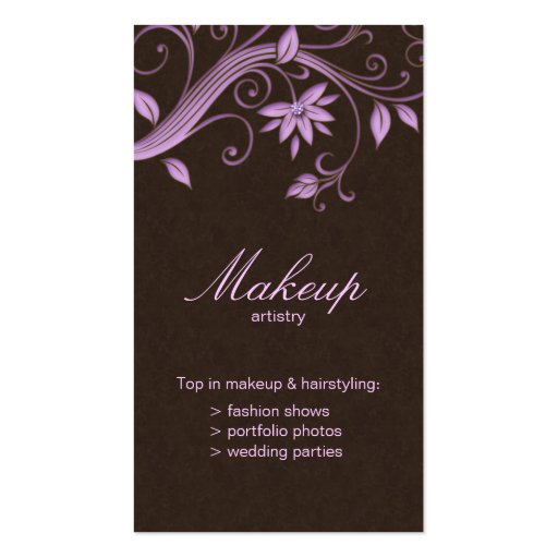 Makeup Artist Business Card Flower Purple Brown (front side)