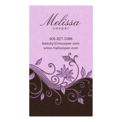 Makeup Artist Business Card Flower Purple Brown (back side)
