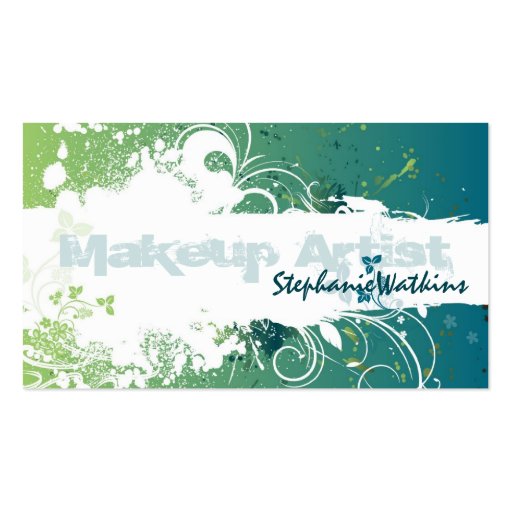 Makeup Artist Business Card Grunge Splatter Green (front side)