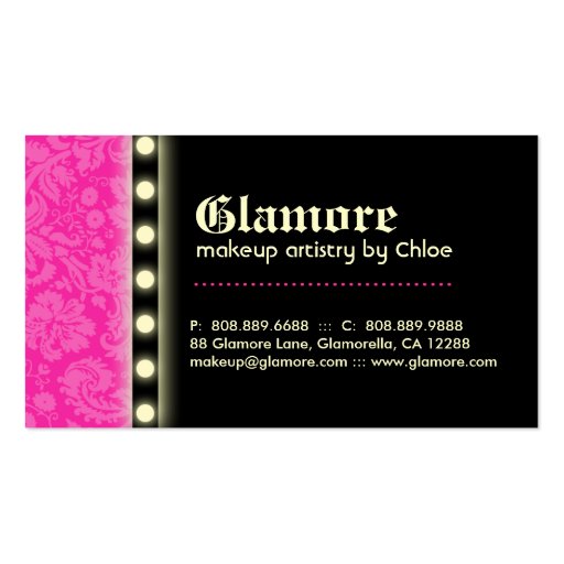 Makeup Artist Business Card LIghts Pink Lips Black (back side)