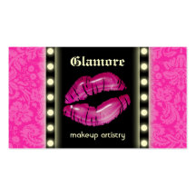 Makeup Artist Business Card LIghts Pink Lips Black