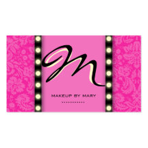 Makeup Artist Business Card Lights Pink Monogram