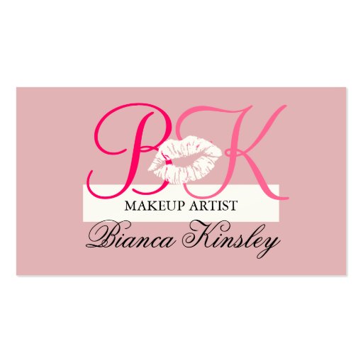 Makeup Artist Business Card Pink Initial Monogram