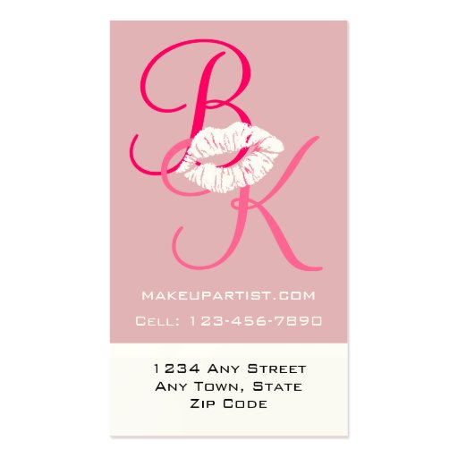 Makeup Artist Business Card Pink Initial Monogram (back side)