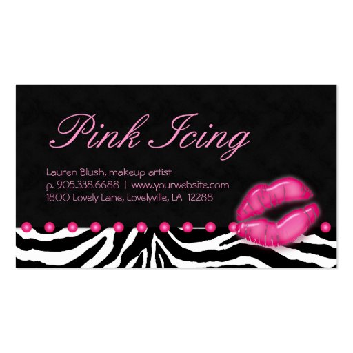 Makeup Artist Business Card Zebra Pink Dots Lips (back side)