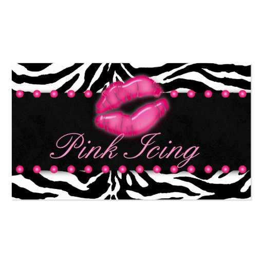 Makeup Artist Business Card Zebra Pink Dots Lips (front side)