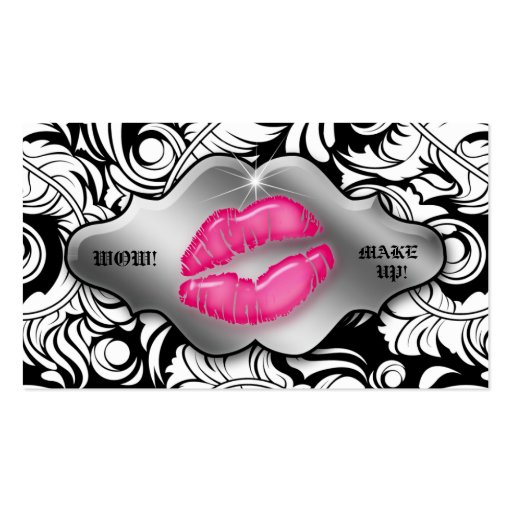Makeup Artist Business Cards Leaf Lips Silver (front side)