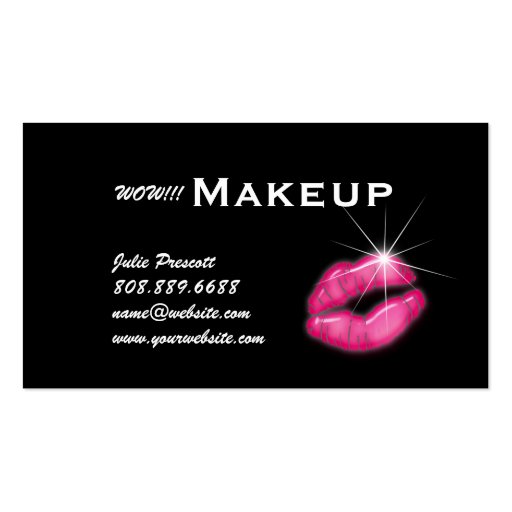 Makeup Artist Business Cards Pink Lips Damask Silv (back side)