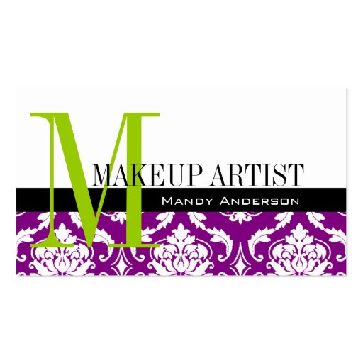 Makeup Artist Business Cards Purple Damask (front side)