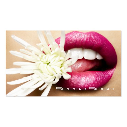 Makeup Artist cosmetics lips white flower Business Card (front side)