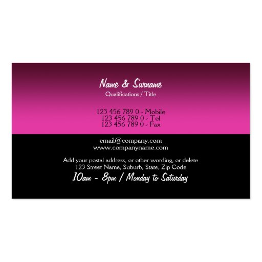 Makeup artist cosmetics pink black white business card templates (back side)