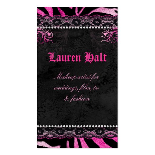 Makeup Artist Crown N Lace Zebra Red Pink Business Cards (back side)