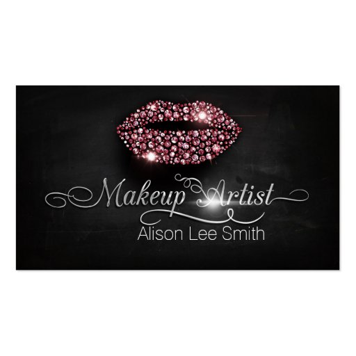 Makeup Artist/Diamonds Sparkle Lips Business Card Templates (front side)