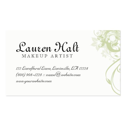 Makeup Artist Eyelash Curler Blush Brush Green Business Card Template (back side)