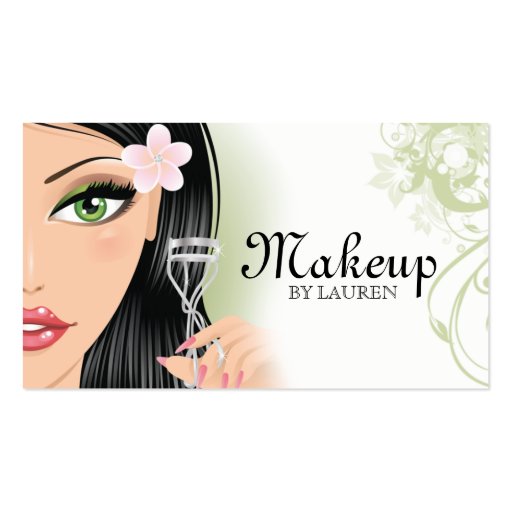 Makeup Artist Eyelash Curler Green Business Cards (front side)