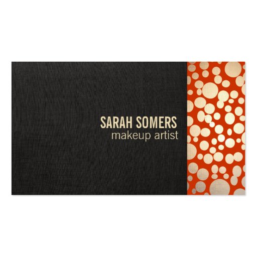 Makeup Artist Faux Gold Leaf  Linen Look Orange Business Card Templates (front side)