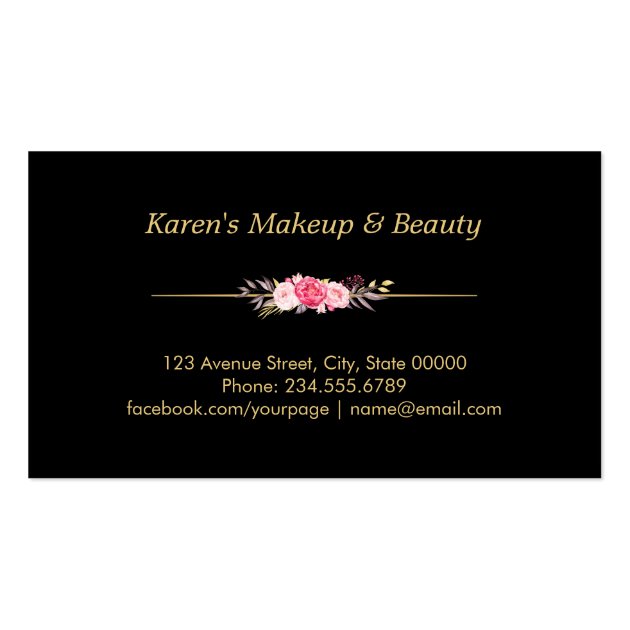 Makeup Artist Floral Gold Abstract Geometric Business Card (back side)