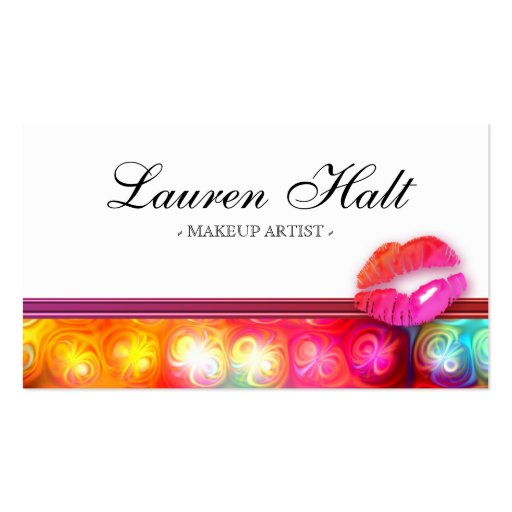 Makeup Artist Glossy Mini Lips Colorful Lights Business Card Templates (front side)