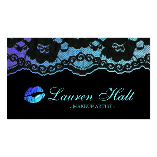 Makeup Artist Glossy Mini Lips N Lace Blue Business Card Templates (back side)