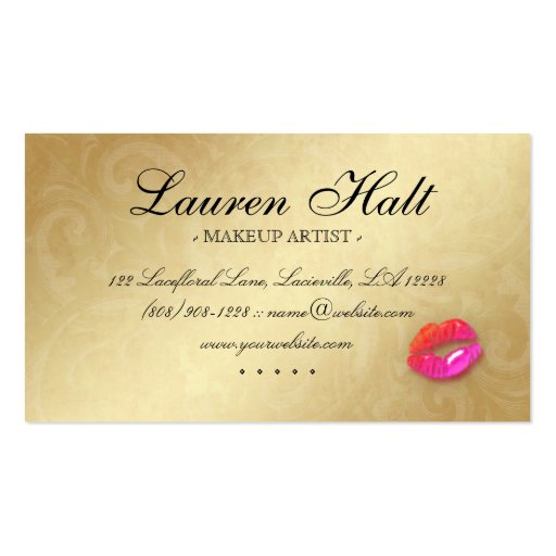 Makeup Artist Glossy Mini Lips N Lace Pink Orange Business Card Templates (front side)