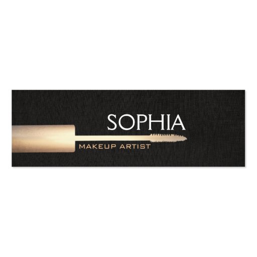 Makeup Artist Gold Mascara On Faux Black Linen Business Card Templates (front side)