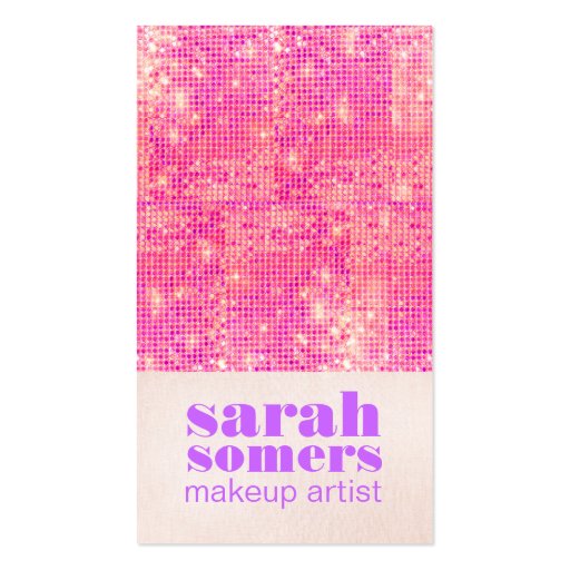 Makeup Artist Hot Pink Sparkly Sequins Girly Business Card Template (front side)