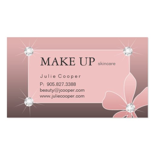 Makeup Artist Jewelry Pink Flower White Diamonds Business Cards (back side)