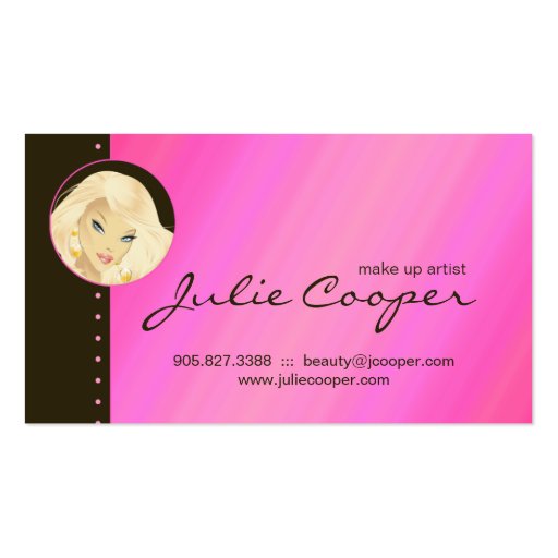 Makeup Artist Jewelry Pretty Blonde Woman Hot Pink Business Card Template (back side)