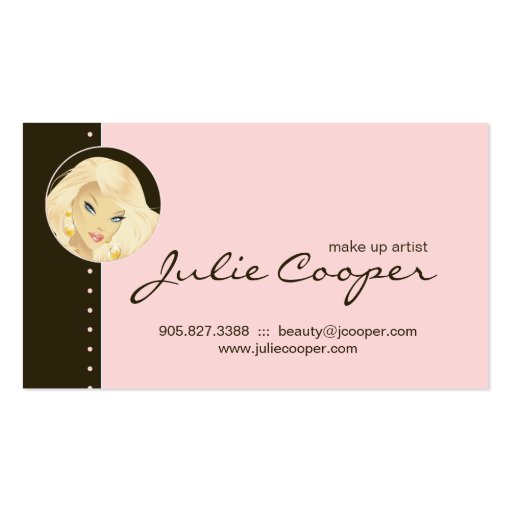 Makeup Artist  Jewelry Pretty Blonde Woman Pink Business Card Templates (back side)