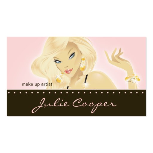 Makeup Artist  Jewelry Pretty Blonde Woman Pink Business Card Templates