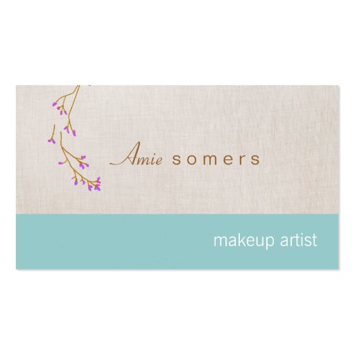 Makeup Artist Linen Look Delicate Budding Branch Business Cards (front side)