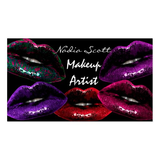 Makeup Artist Lips Black Business Card (front side)