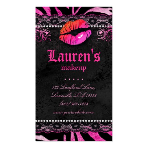 Makeup Artist Lips N Lace Pink Zebra Business Card Templates