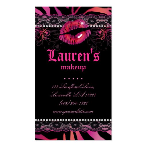 Makeup Artist Lips N Lace Zebra Red Pink Business Card Templates