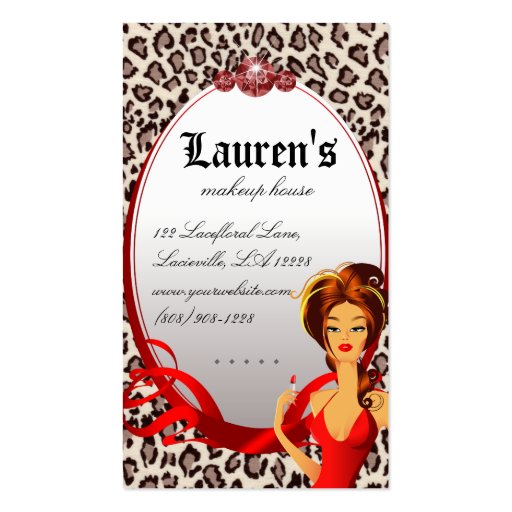 Makeup Artist Lips N Lipstick Red Leopard Beige Business Card Templates (back side)