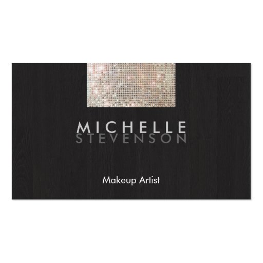 Makeup Artist Modern Stylish FAUX Sequin Black Business Cards (front side)