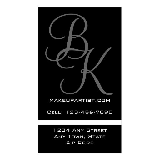 Makeup Artist Monograms Business Cards Black (back side)