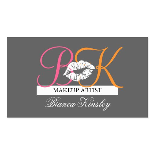 Makeup Artist Monograms Business Cards Pink Grey
