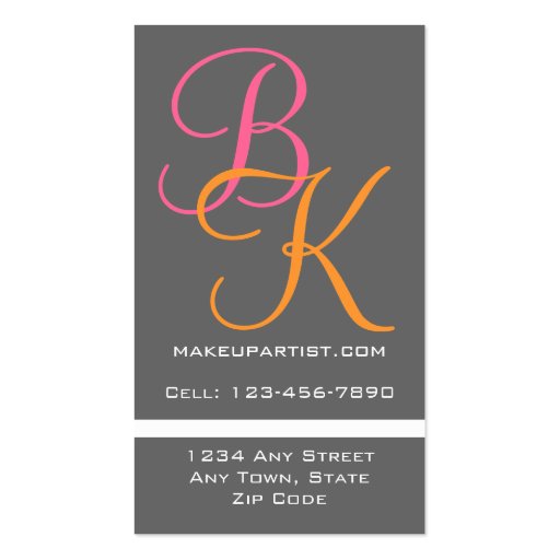 Makeup Artist Monograms Business Cards Pink Grey (back side)
