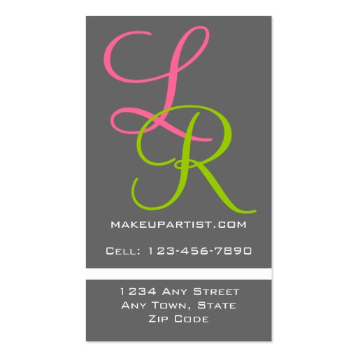 Makeup Artist Monograms Business Cards Pink Grey (back side)