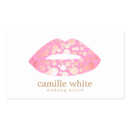 Makeup Artist Pink and Gold Lips Business Cards (front side)