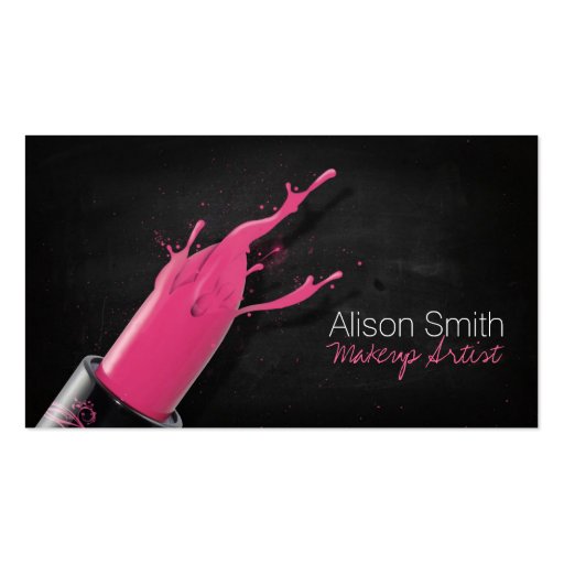Makeup Artist/Pink Lipstick Business Cards (front side)