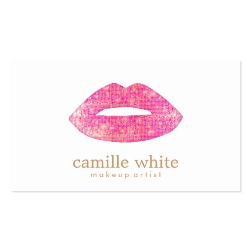 Makeup Artist Pink Sequin Lips Business Cards (front side)