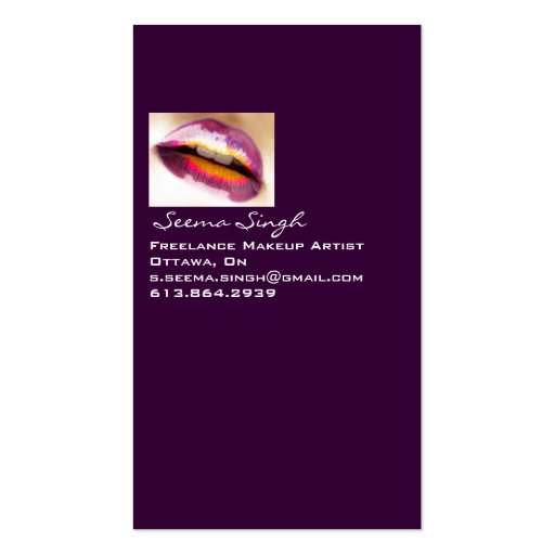 Makeup Artist Purple Lipgloss Business Card Template (back side)