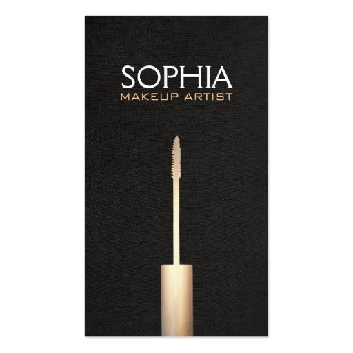 Makeup Artist Purple Mascara On Faux Black Linen Business Card Template