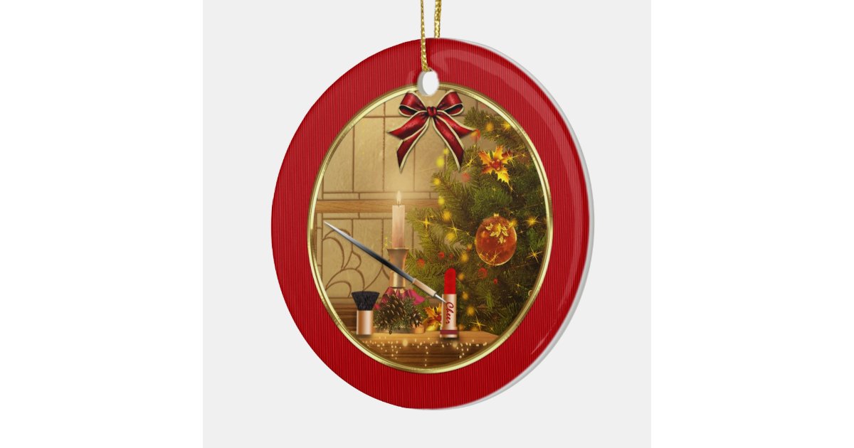 Makeup Artist Red Holiday Personalized Ornament Zazzle