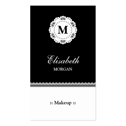 Makeup Black White Lace Monogram Business Cards (front side)