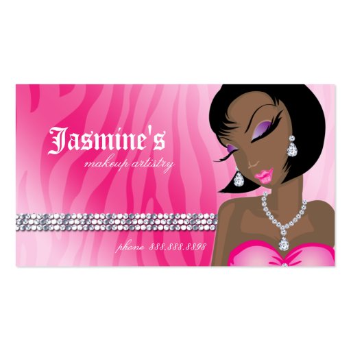 Makeup Business Card African American Zebra Pink (front side)