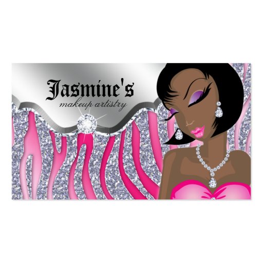 Makeup Business Card African American Zebra PS (front side)
