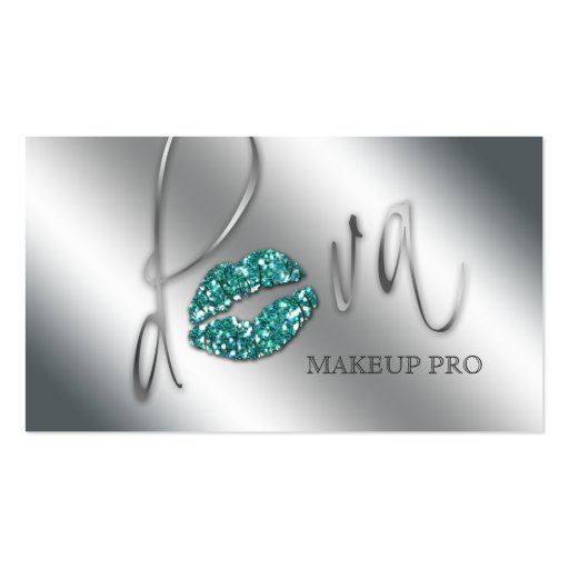 Makeup Business Card Diva Teal Sparkle Lips (front side)